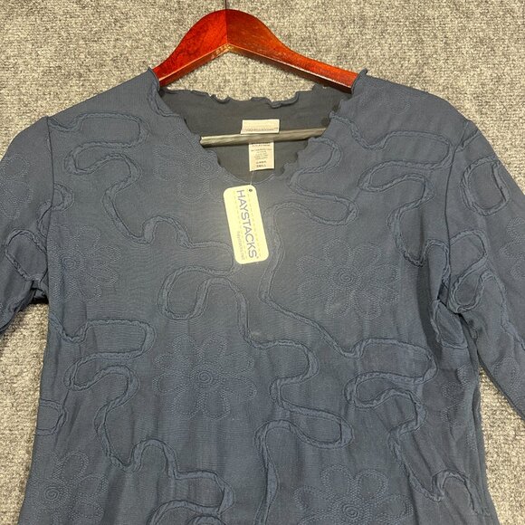 Haystacks Top Womens Small Navy Conduit 3/4 Sleeve Textured Top Brazilian NEW - Picture 4 of 8